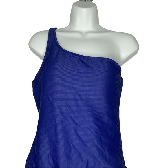 RACHEL Rachel Roy Woman’s Ribbed One-Shoulder One-Piece Swimsuit Blue SZ L - Picture 3 of 7